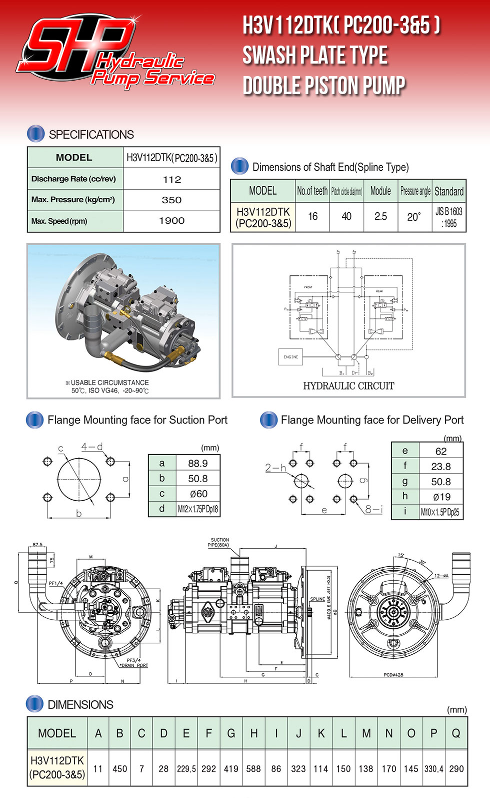 H3V112DTK( PC200-3&5 ) SWASH PLATE TYPE DOUBLE PISTON PUMP